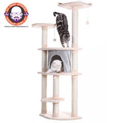 64" Real Wood Cat Tree With Sractch Sisal Post, Soft-Side Playhouse