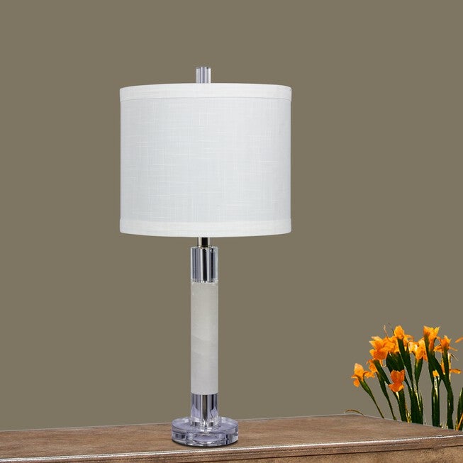 26 inches White Marble & Crystal Table Lamp, CLEAR WHITE, hi-res image number null