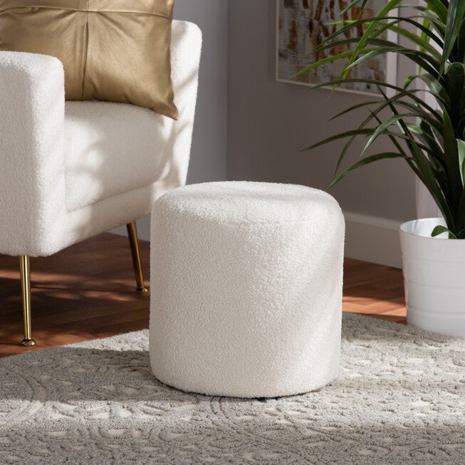 Tori Modern And Contemporary Ivory Boucle Upholstered Ottoman, , alternate image number null
