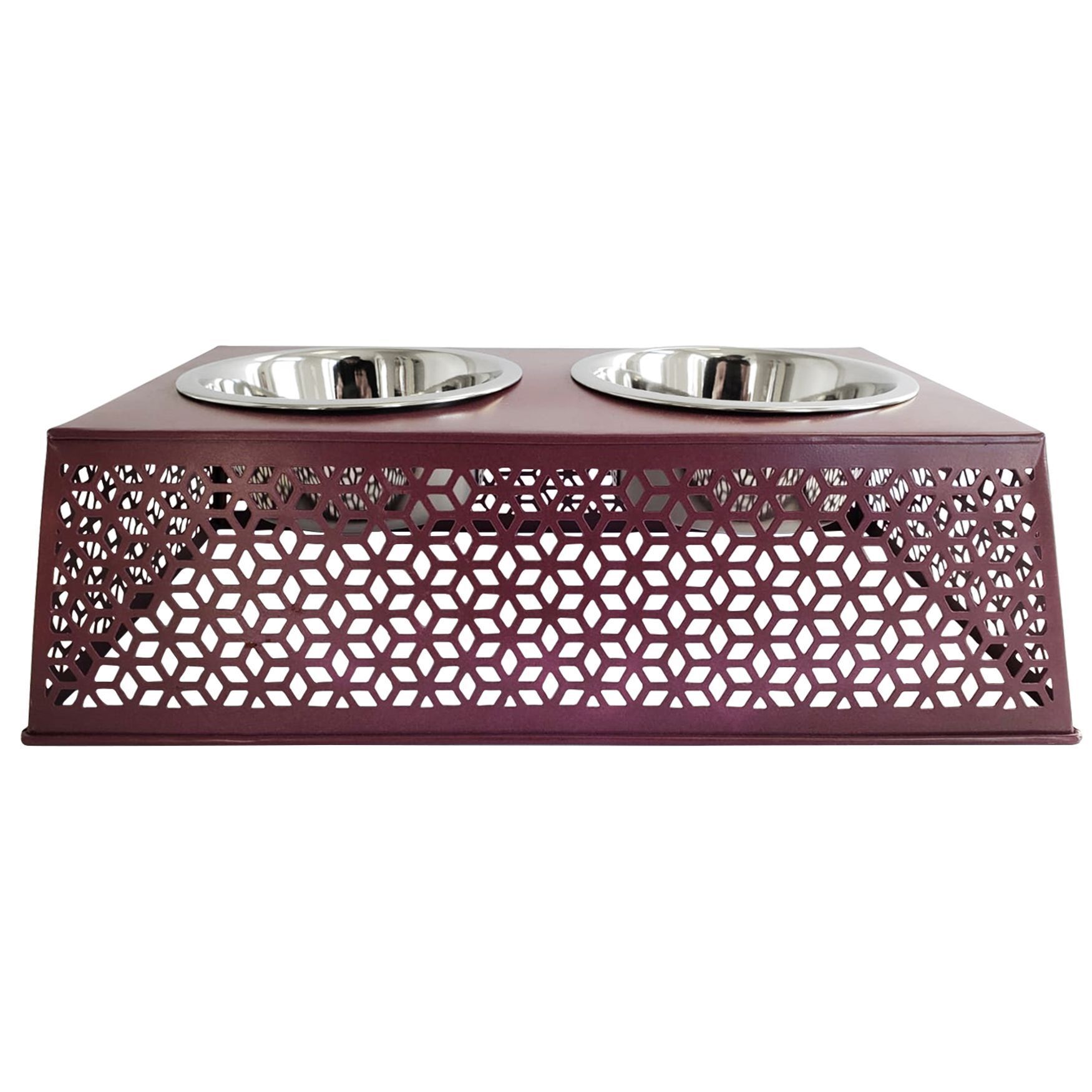 Plum Wine Raised Pet Dog Feeder with Bowls, WINE, hi-res image number 0