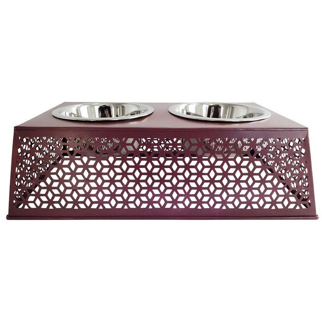 Plum Wine Raised Pet Dog Feeder with Bowls, WINE, hi-res image number 0