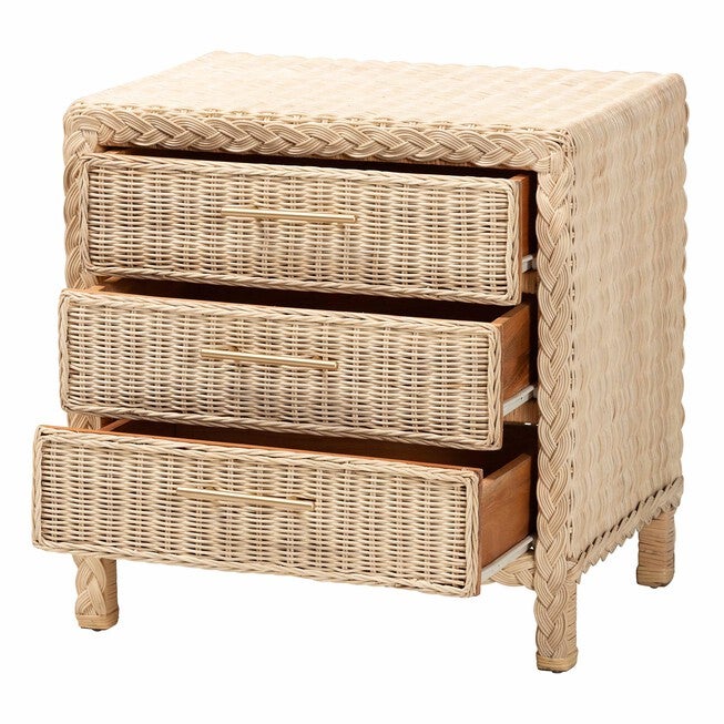 Lanica Japandi Sun Bleached Rattan 3-Drawer Nightstand, PALE, alternate image number null