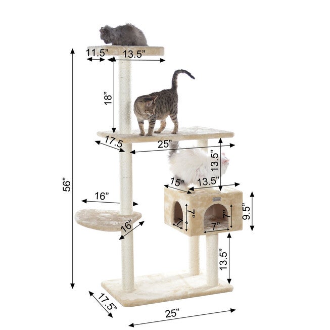 Gleepet 57 inches Beige Real Wood Cat Tree With Playhouse And Perch, , alternate image number 5