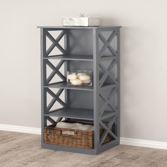 Grey Wood Traditional Shelving Unit, 51 inches x 16 inches x 12 inches, , alternate image number 6