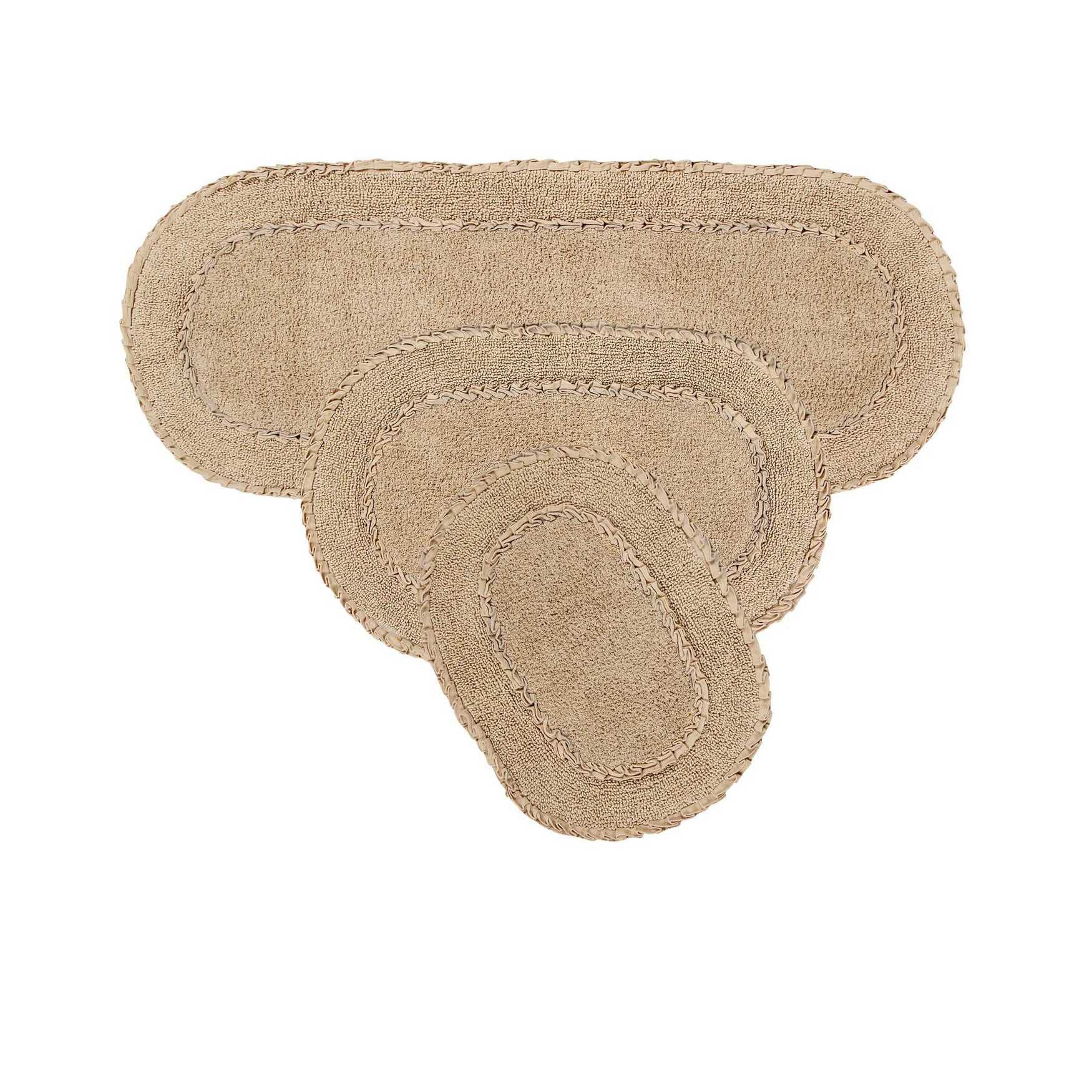 Double Ruffle 3 Piece Set Bath Rug Collection, LINEN, hi-res image number 0