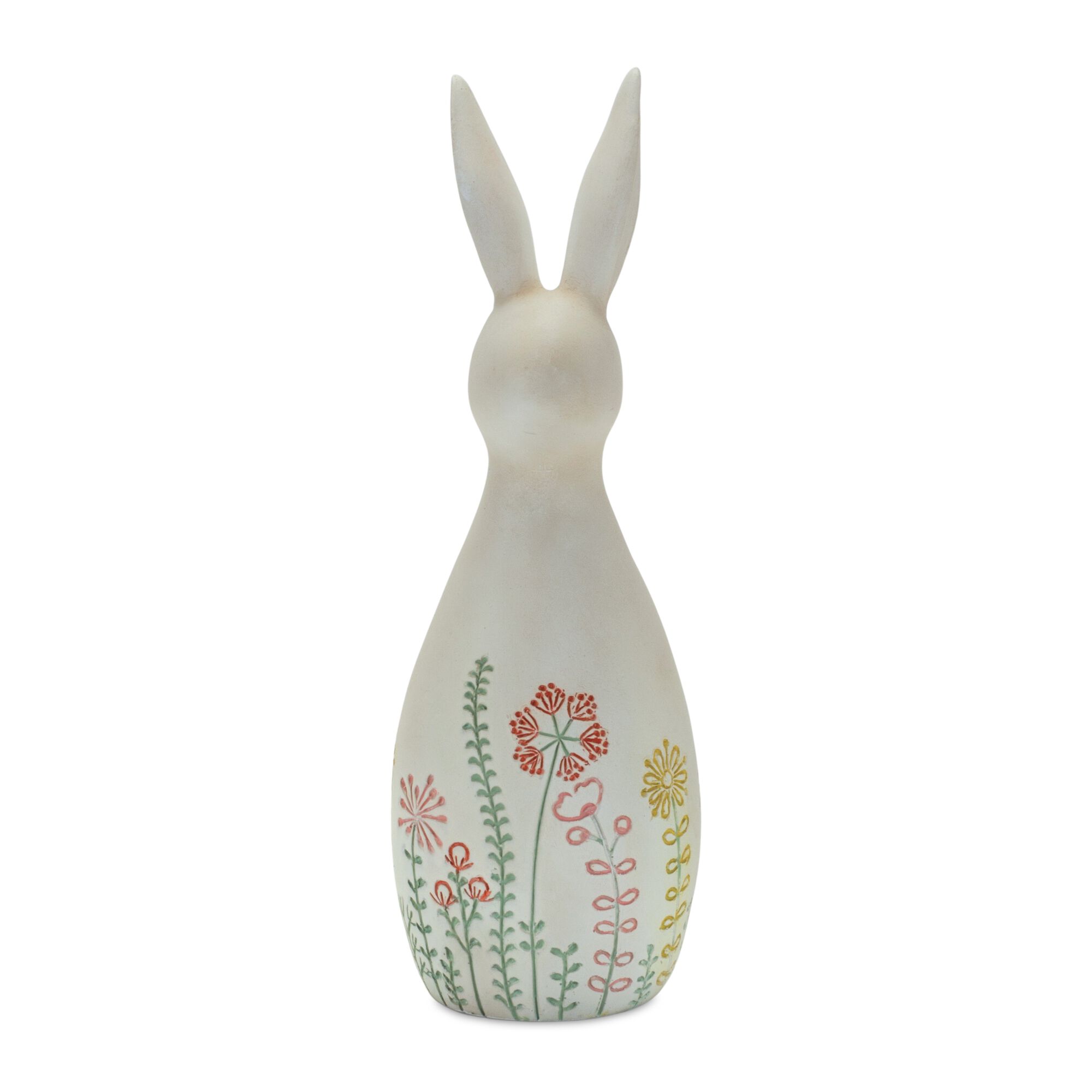 Modern Bunny Rabbit Figurine with Etched Floral Design Set of 2, WHITE RED, alternate image number 1