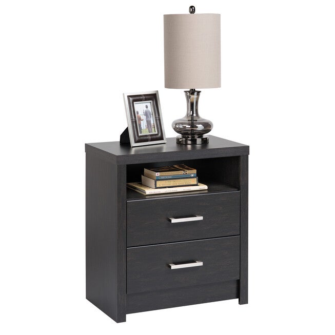 District Tall 2-Drawer Nightstand, BLACK, hi-res image number 0