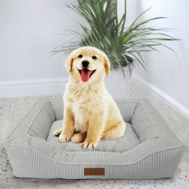Stripe Printing poly-cotton bolster with detachable faux fur cushion Medium Size, STRIPE GREY, hi-res image number null