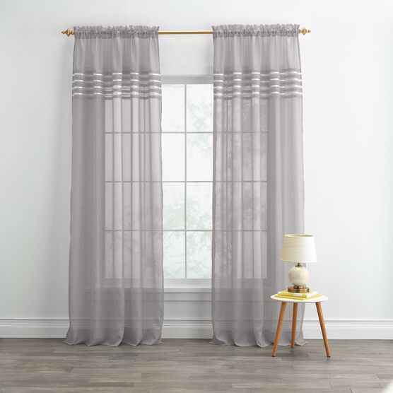 BH Studio Pleated Voile Rod-Pocket Panel, SILVER, hi-res image number null