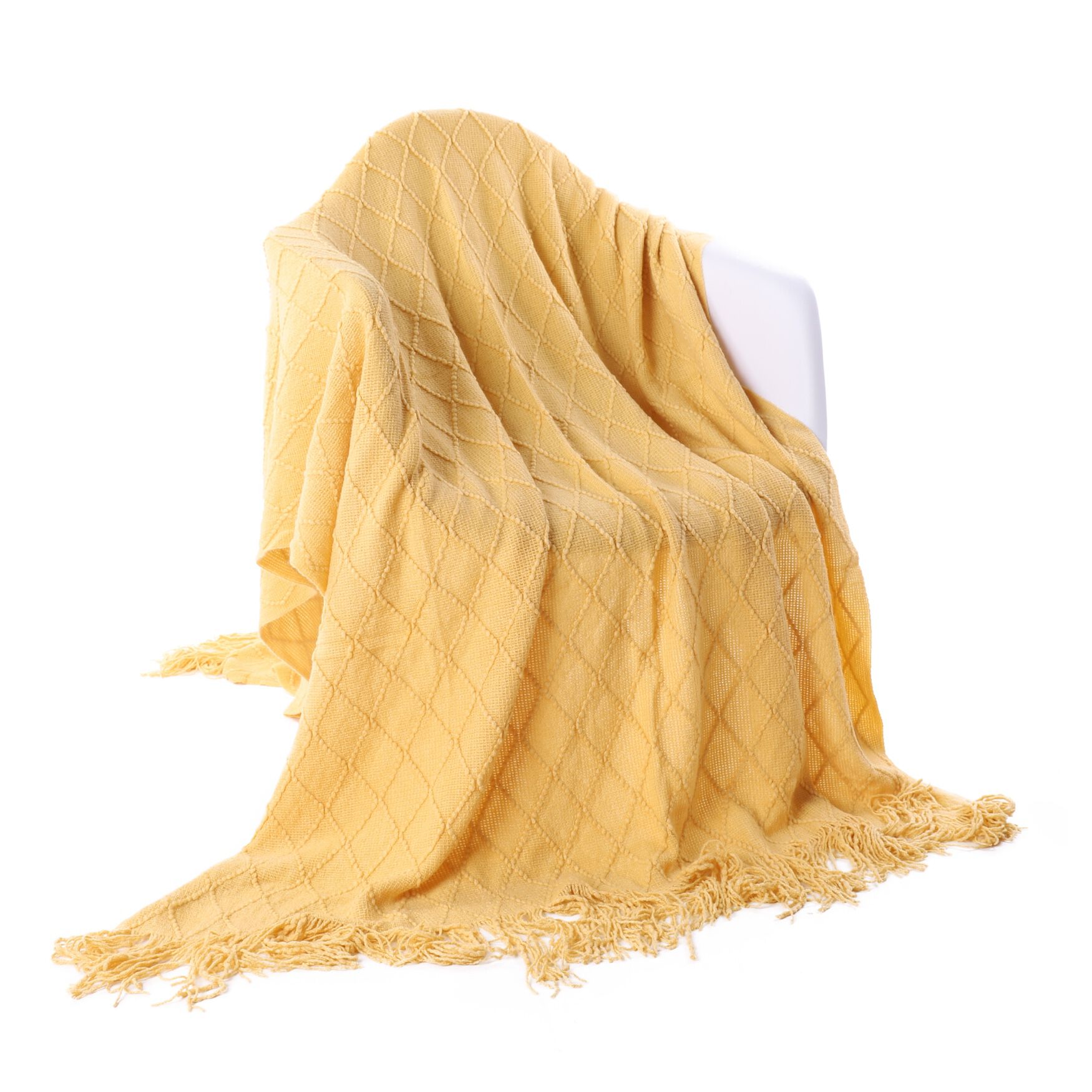 Battilo Home Soft Throw Blanket Warm & Knitted Blankets with Decorative Fringe Lightweight for Bed or Sofa Decorative, 52 inchesx80 inches, YELLOW, hi-res image number 0