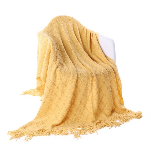 Battilo Home Soft Throw Blanket Warm & Knitted Blankets with Decorative Fringe Lightweight for Bed or Sofa Decorative, 52 inchesx80 inches, YELLOW, hi-res image number 0