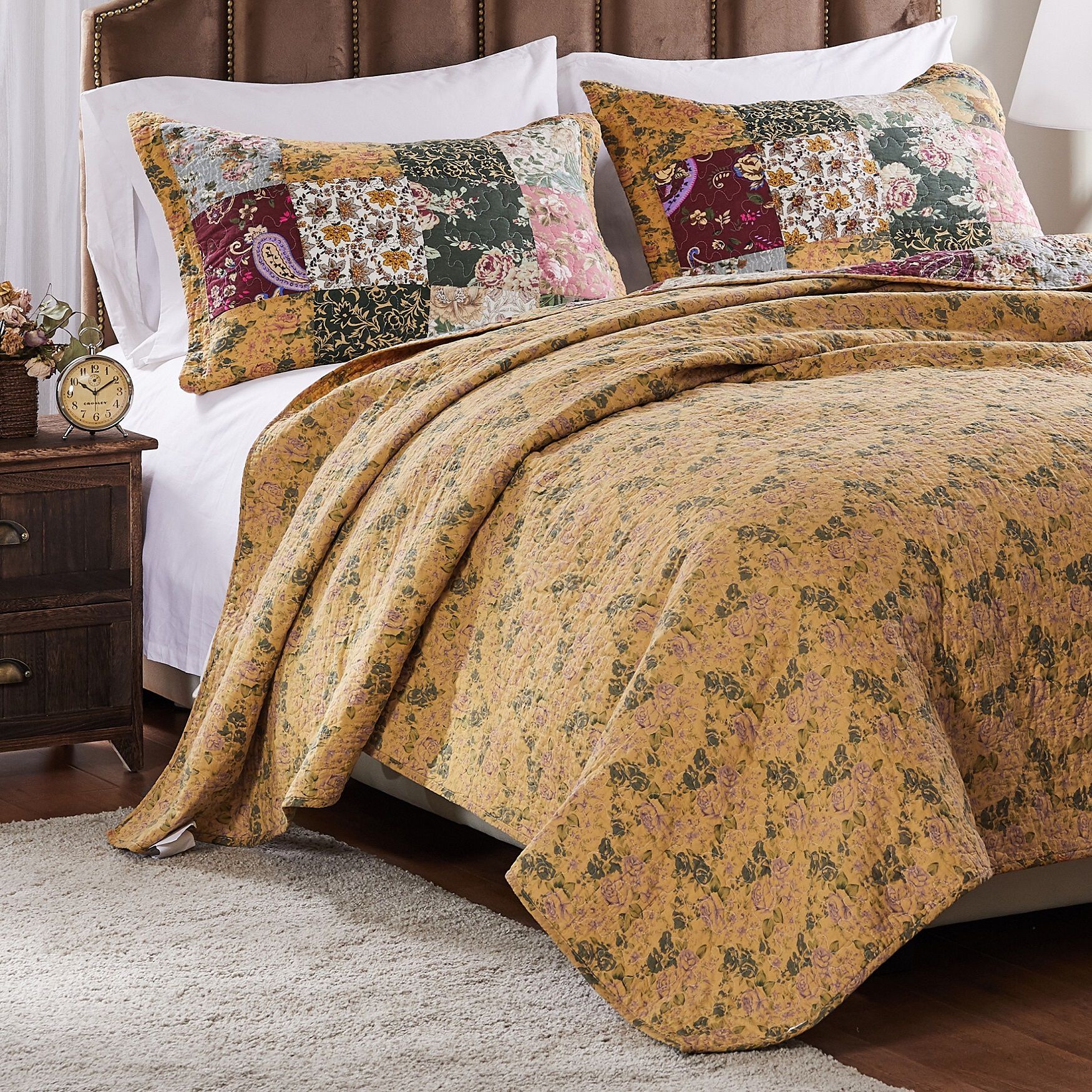Antique Chic 100% Cotton Floral Patchwork Quilt Set, , alternate image number 5