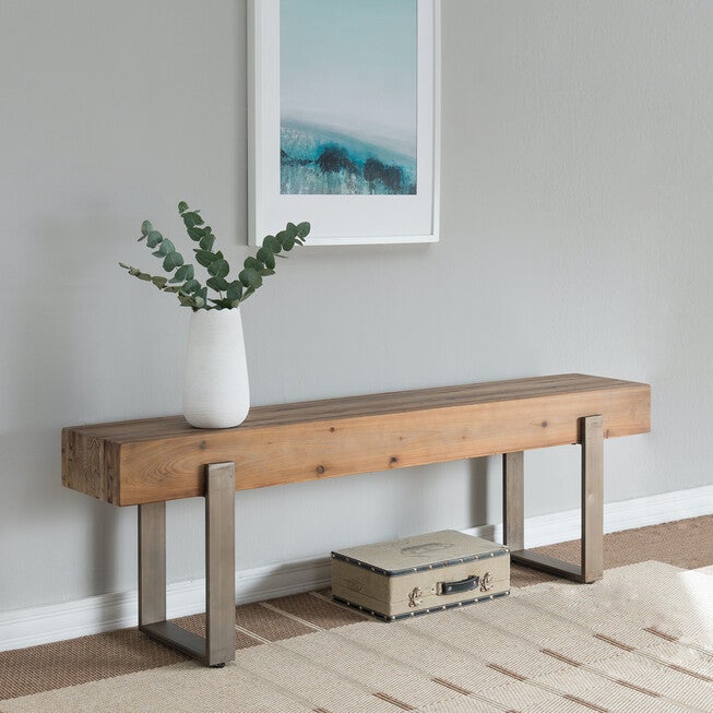 Dunlin Rustic Industrial Bench, BROWN, hi-res image number null