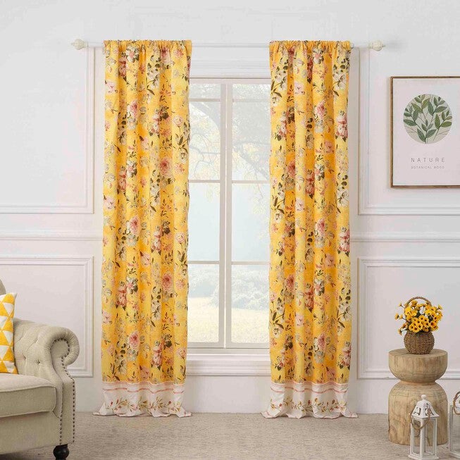 Finley Yellow Curtain Panel Pair, YELLOW, hi-res image number 0