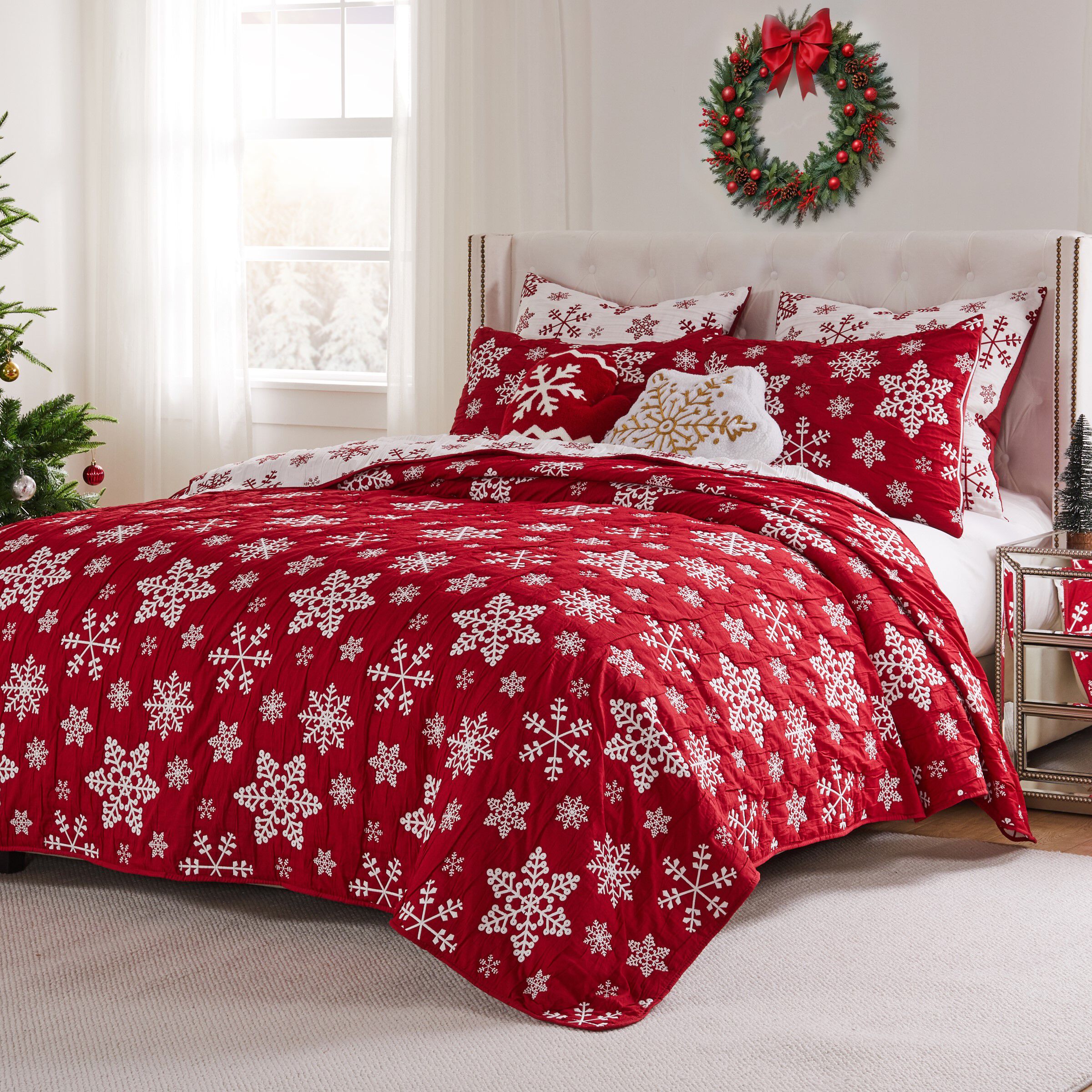 Novelty Holiday Matelass&eacute; Coverlet Set, SNOWFLAKE, alternate image number 6