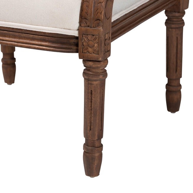 Desmond Traditional French Beige Fabric And Dark Brown Finished Wood Accent Chair, , alternate image number null