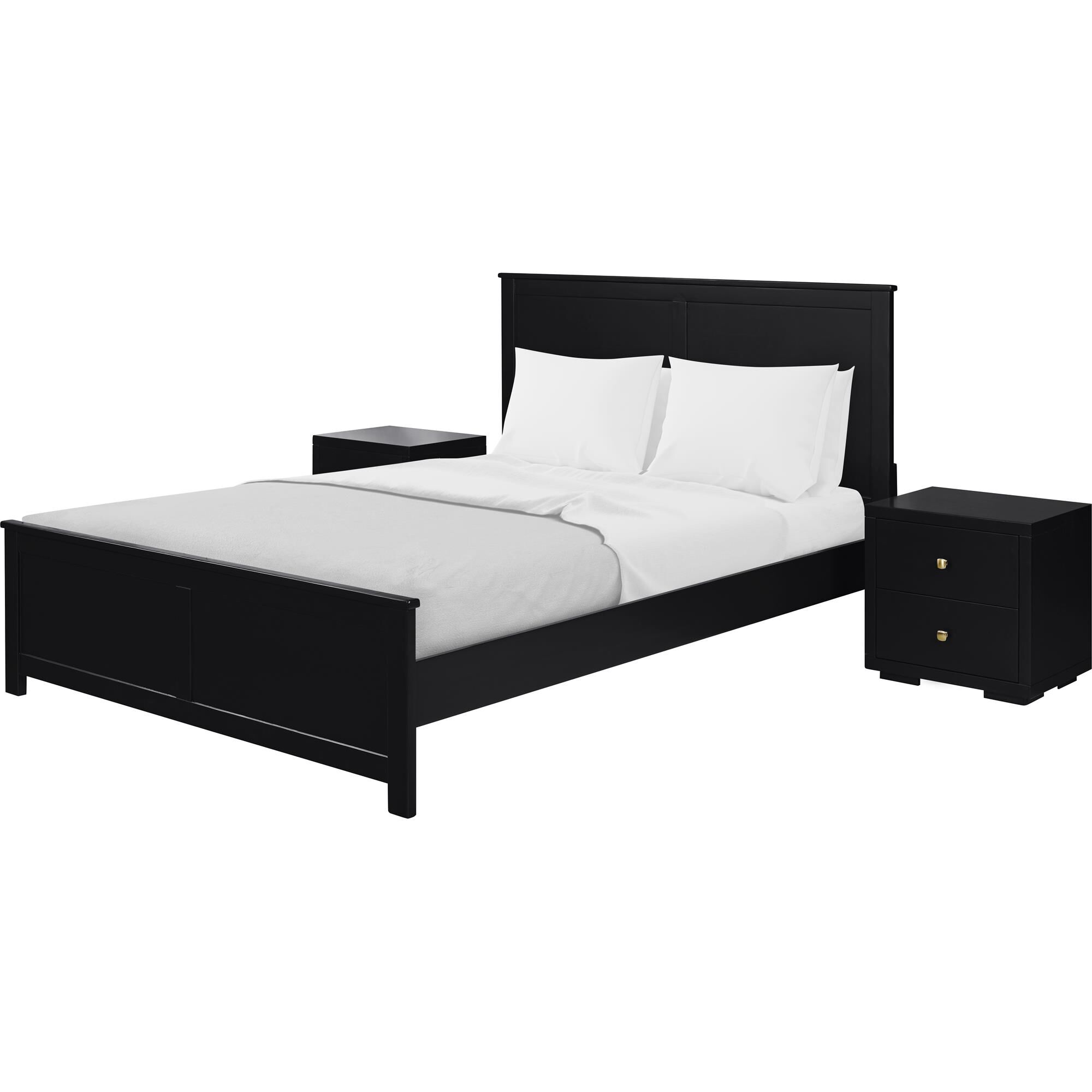 Winston Wooden Platform Bed in Cherry, King with 2 Nightstands, BLACK, alternate image number 1