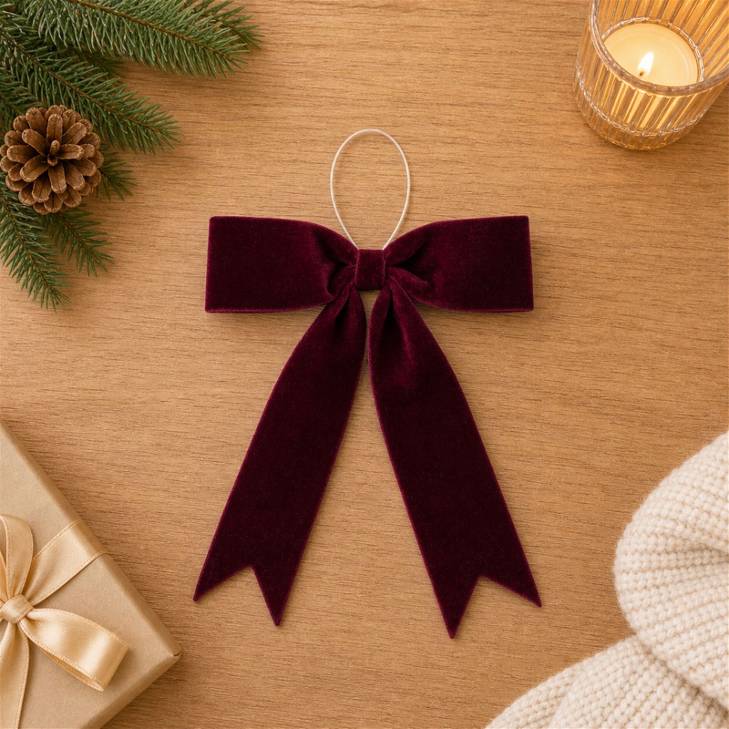 Burgandy Red Holiday Bow (Set of 2), RED, alternate image number 2