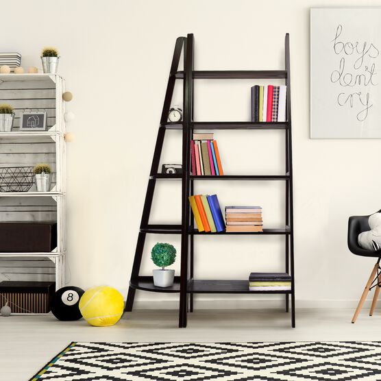 5-Shelf Corner Ladder Bookcase-Espresso, , alternate image number null