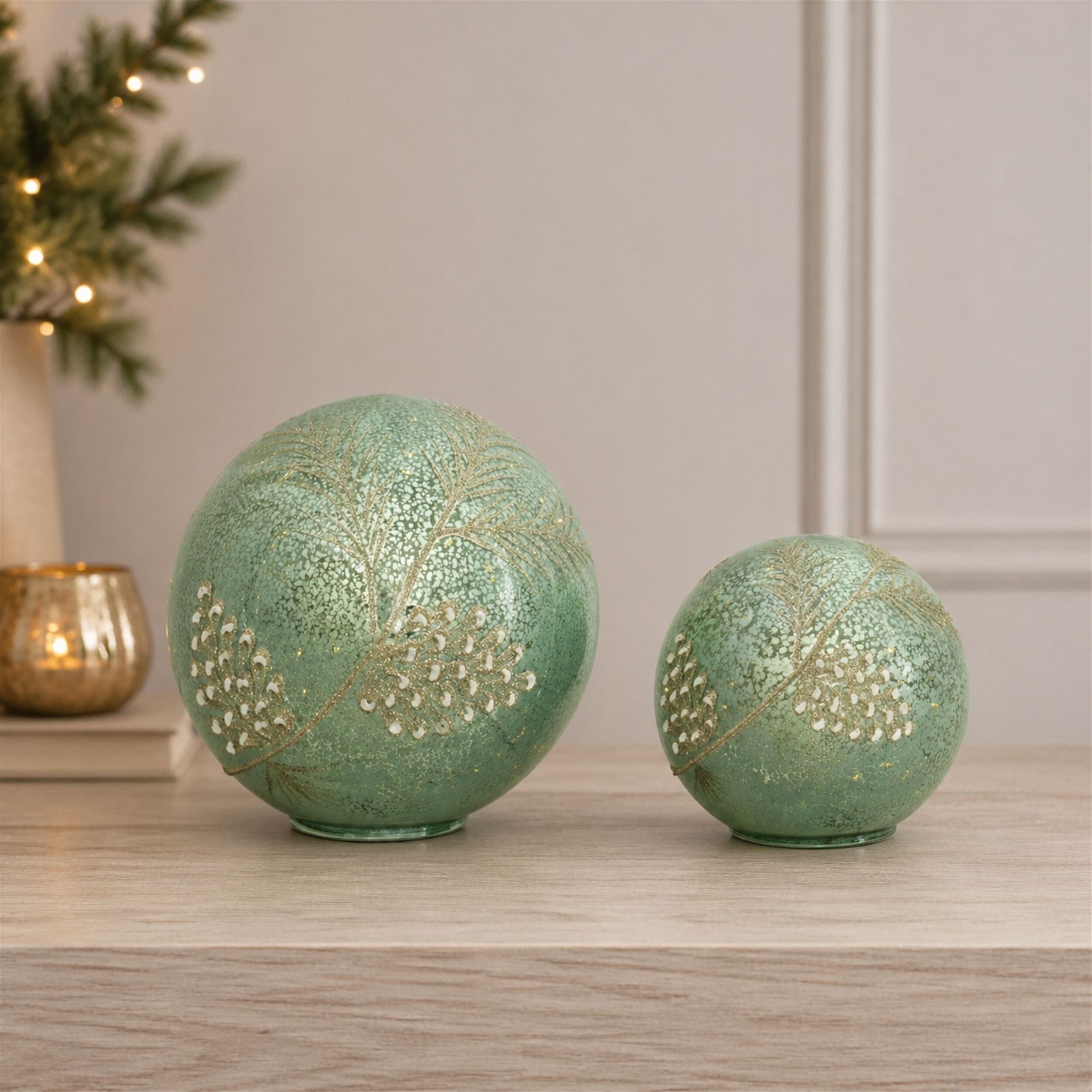 LED Pinecone Globe (Set of 2), BLUE GREEN SILVER, alternate image number 2