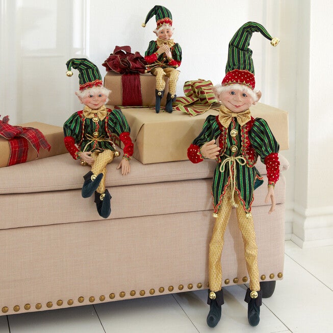 38 inchesH Posable Christmas Elf, RED GREEN GOLD, hi-res image number null