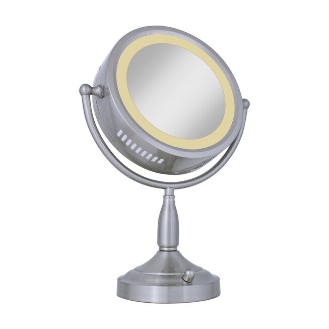 Round Dual-Sided Lighted Vanity Mirror 8X/1X, , on-hover image number 1