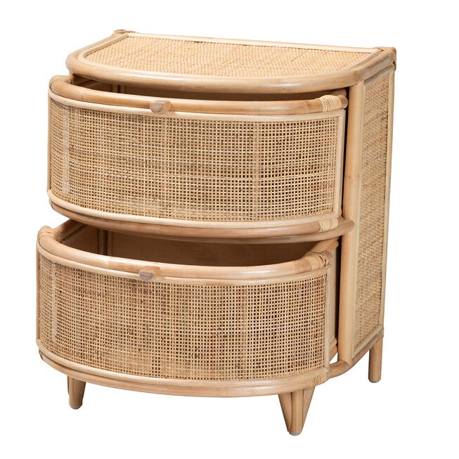 Oleta Modern Bohemian Natural Brown Rattan 2-Drawer Nightstand, NATURAL BROWN, alternate image number 3