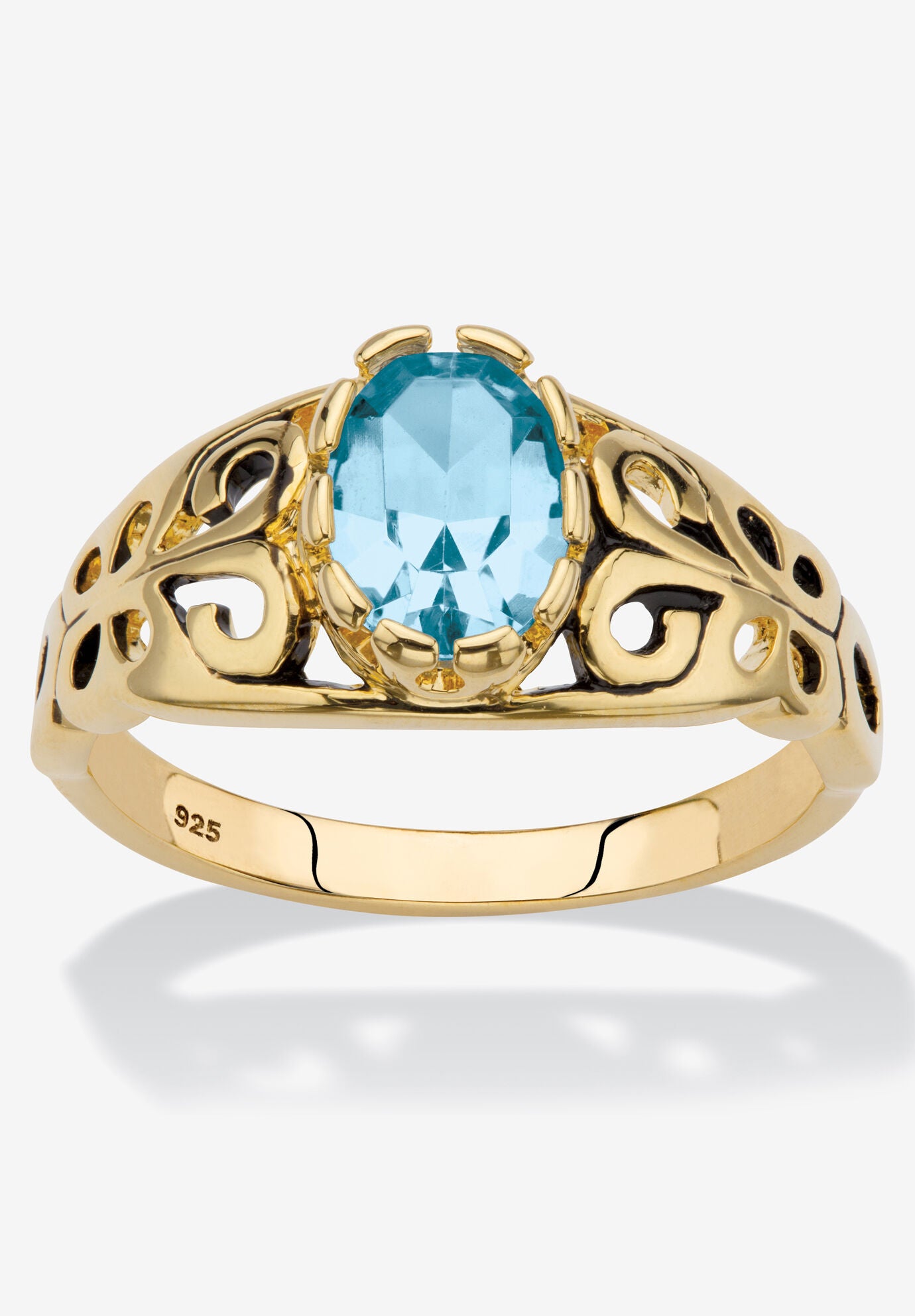Gold over Sterling Silver Open Scrollwork Simulated Birthstone Ring, DECEMBER, hi-res image number 0