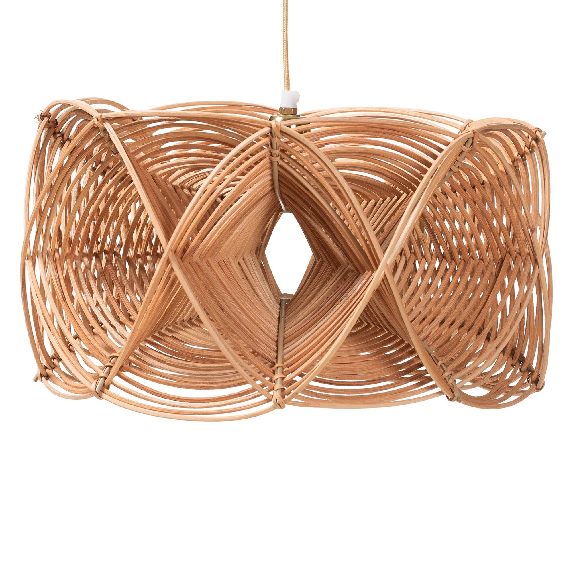 Jeneth Natural Rattan Pendant Lampshade - Coastal Boho Ceiling Light Cover with Handcrafted Geometric Design, BROWN, alternate image number 1