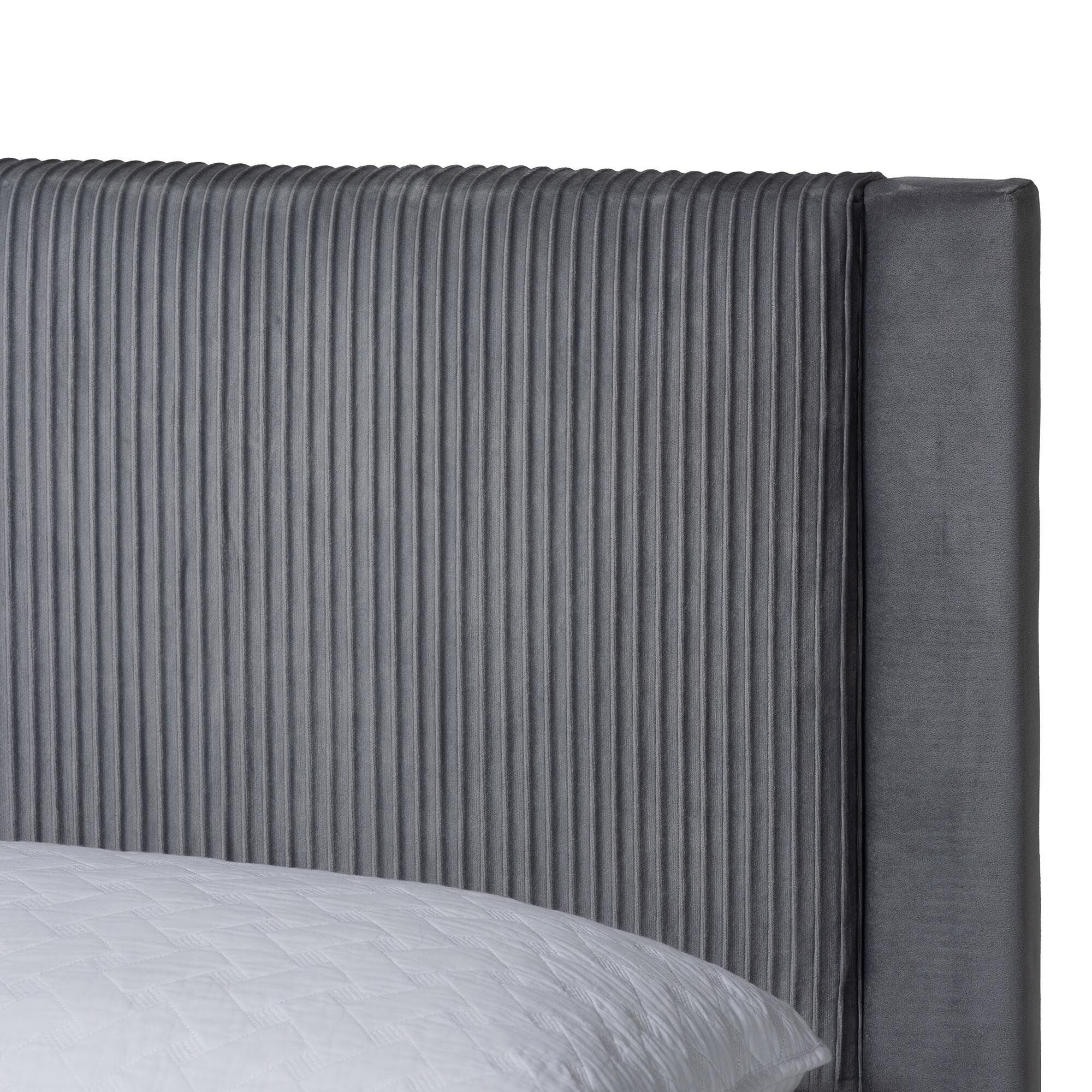 Elora Modern Pleated Velvet Queen Size Storage Bed, GREY, alternate image number 6
