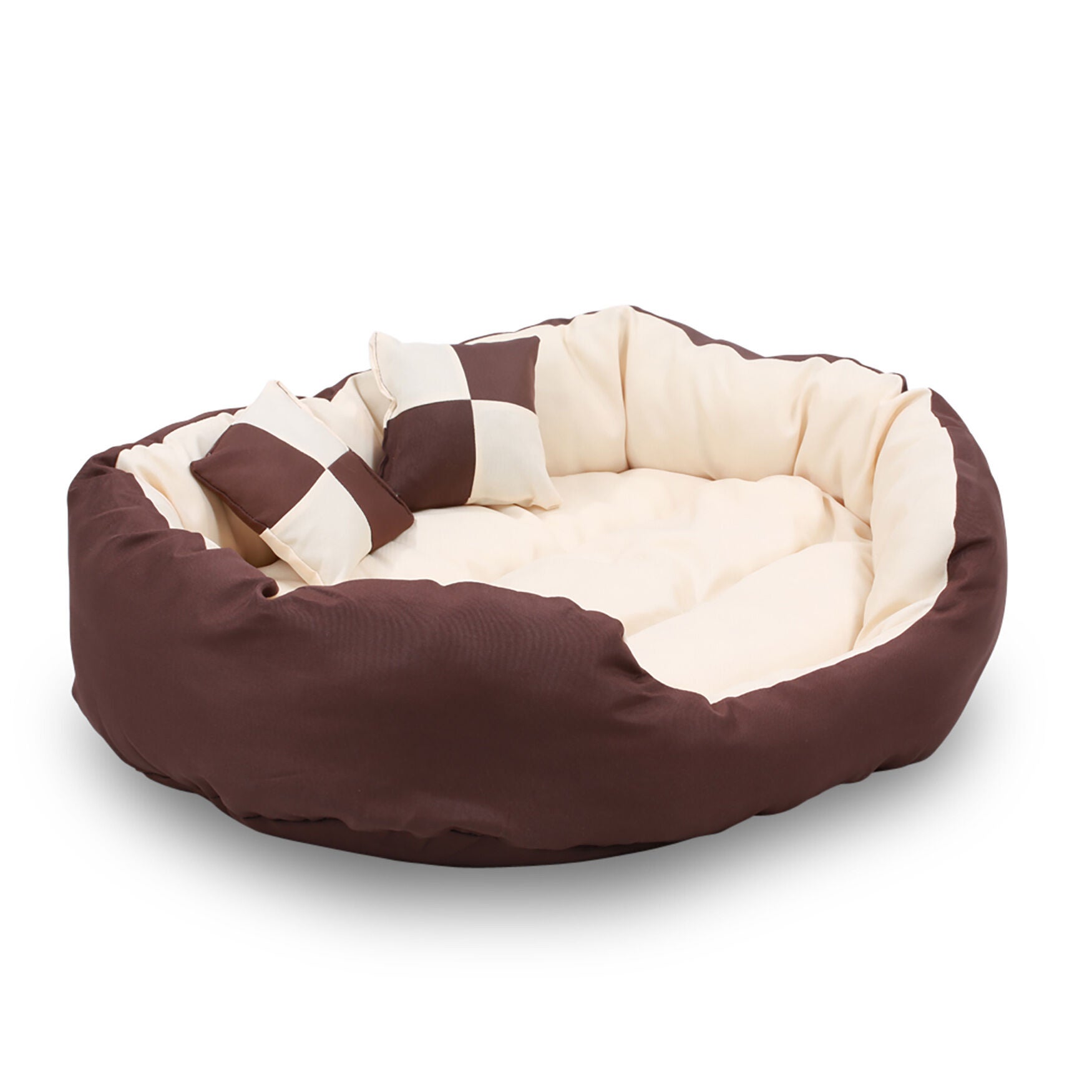 Happycare Tex Durable Bolster sleeper Oval Pet bed with removable reversible insert cushion and additional two pillow , Large 34 by 27 inches ,Brown to Beige, , alternate image number 2