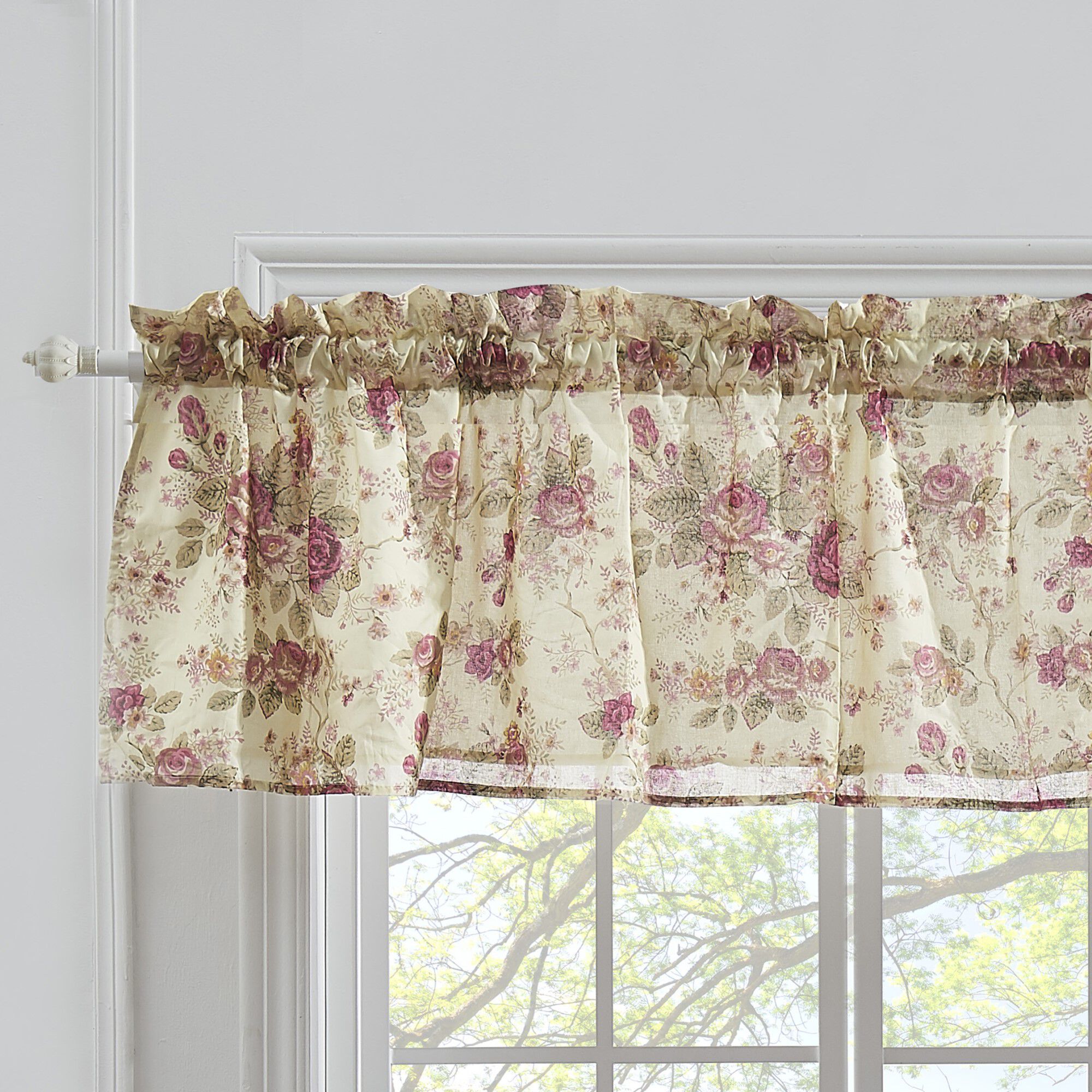 Antique Rose Window Valance Curtains, Ecru, ECRU, hi-res image number 0