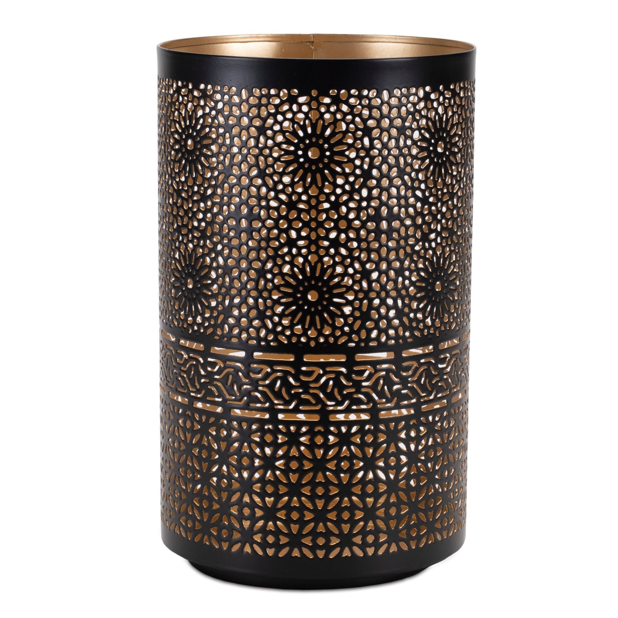 Mandala Punched Metal Candle Holder (Set of 2), BLACK/GOLD, alternate image number 1