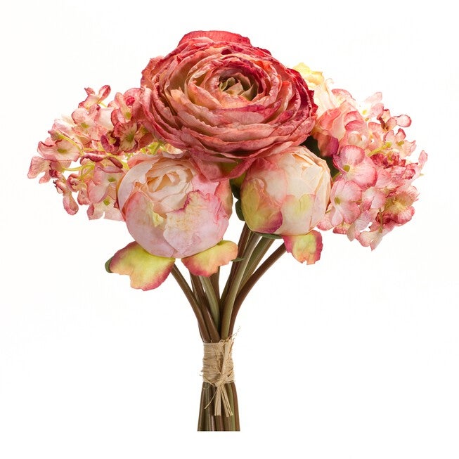 Peony and Hydrangea Bouquet (Set of 6) 16.75 inchesH Polyester, PINK/BEIGE/GREEN, alternate image number null