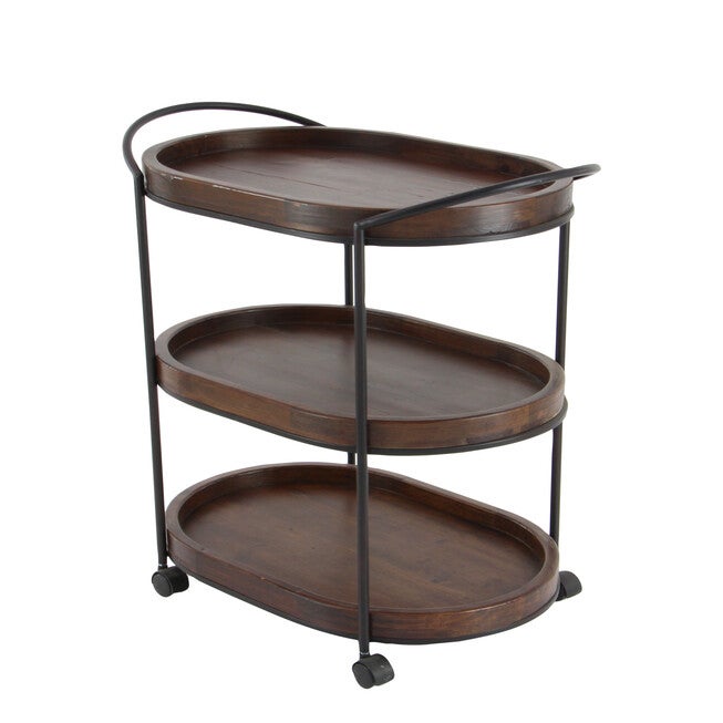 Brown Pine and Metal Traditional Bar Cart, 30x25x16, , alternate image number null