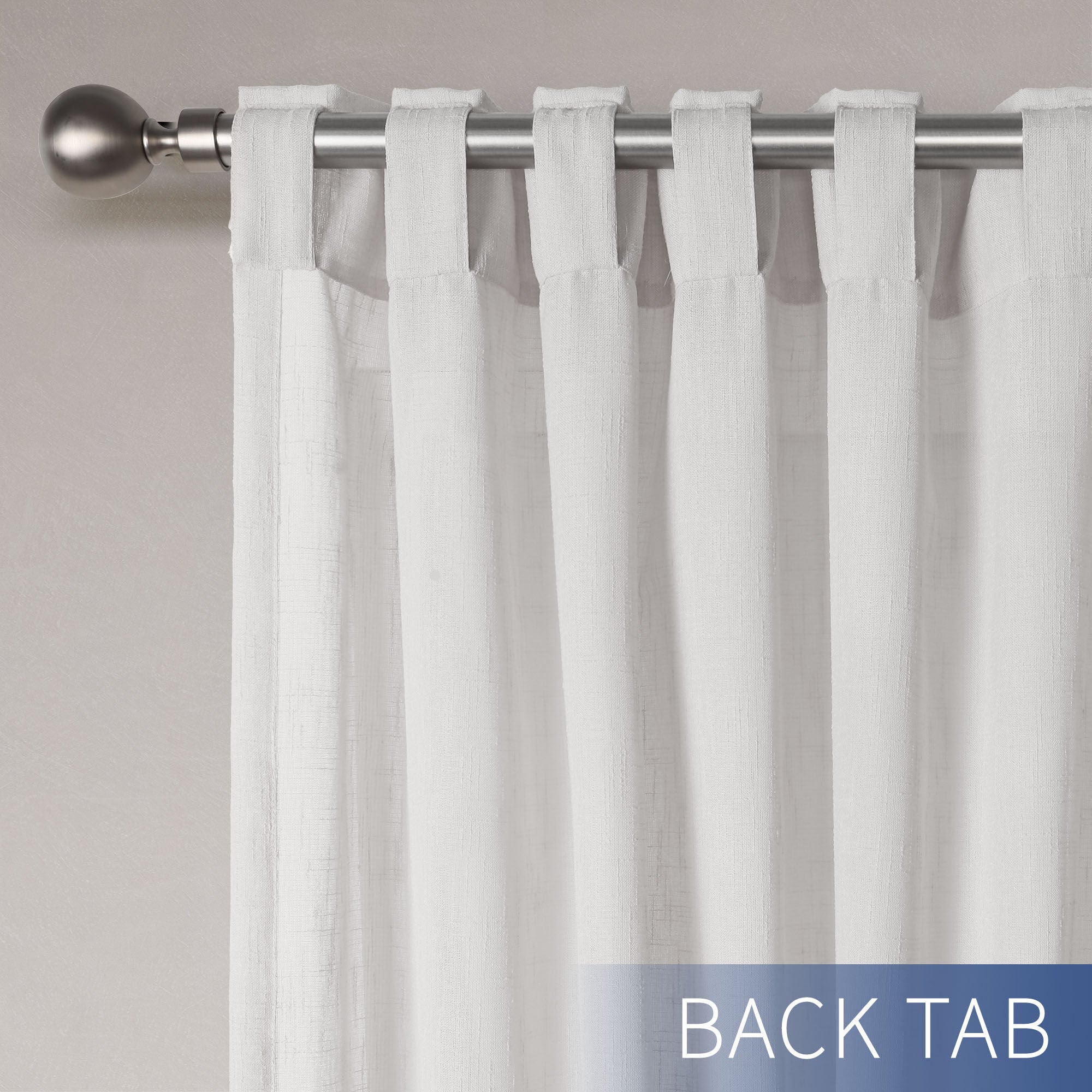 Linen Texture Double Ruffle Back Tab Curtain Pair, PALE CORAL, on-hover image number 1
