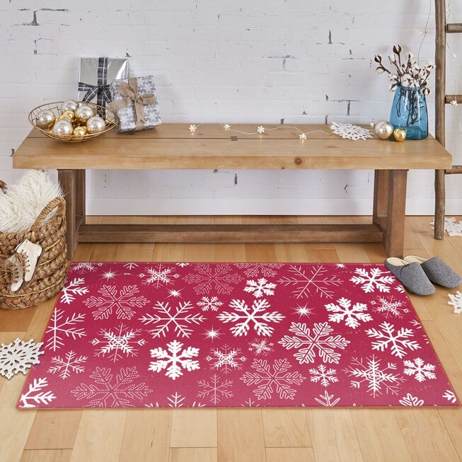 Snowflakes Red Kitchen Rug, , alternate image number 5