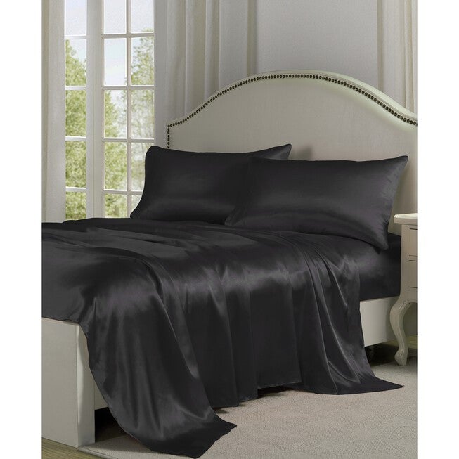Belles & Whistles Black Satin Sheet Set, BLACK, hi-res image number 0
