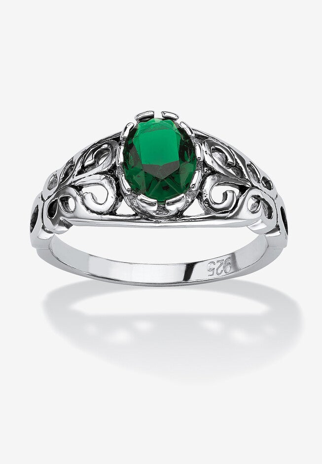 Sterling Silver Swirl Simulated Birthstone Ring, MAY, hi-res image number 0