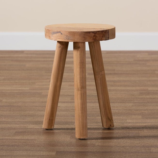 Terah Mid-Century Modern Natural Brown Teak Wood Ottoman Footstool, , alternate image number null
