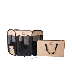 Portable Pet Dog Kitten Playpen In Black And Beige Combo