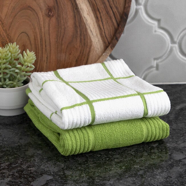 Solid And Check Parquet Kitchen Towel, Two Pack, , alternate image number 3
