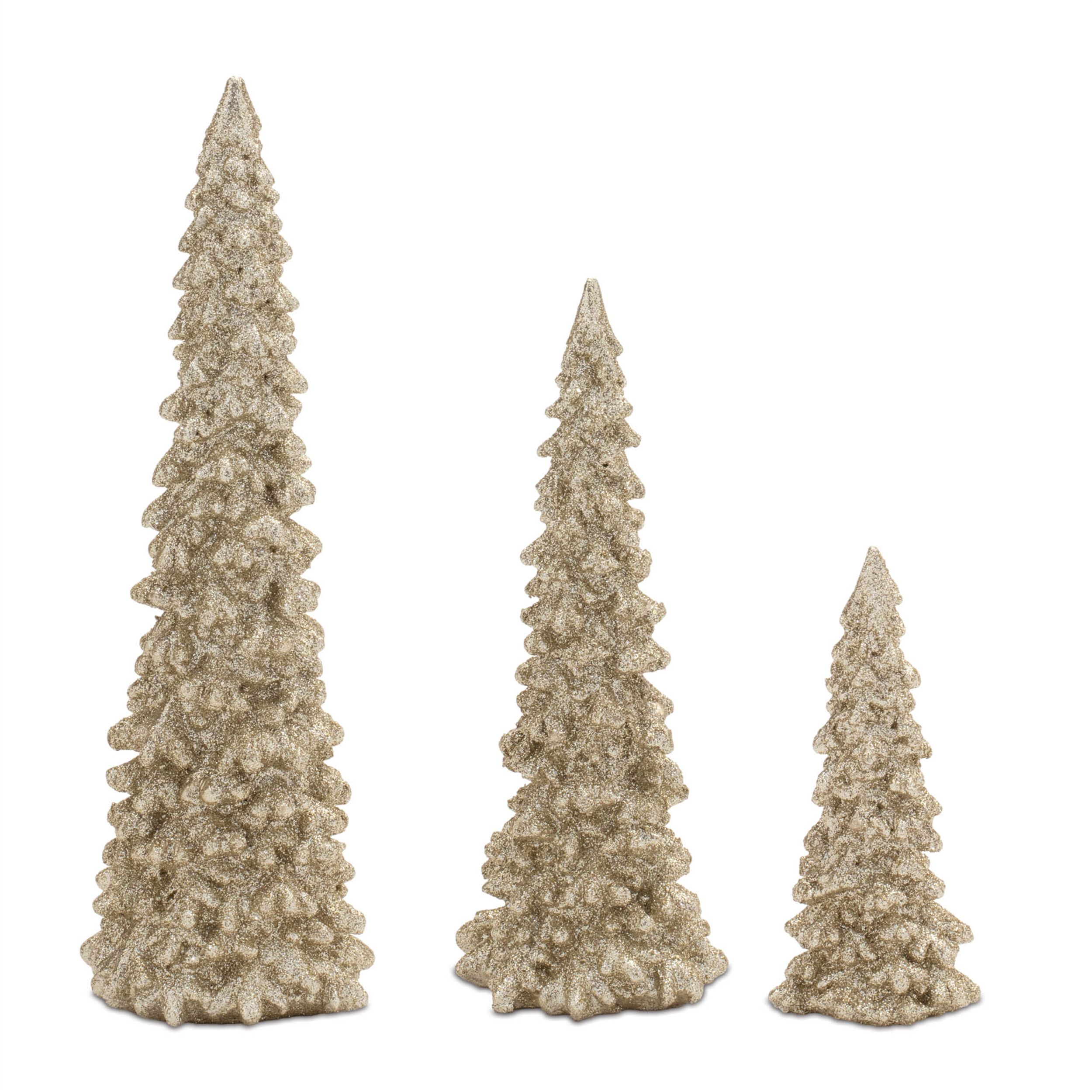 Glittered Pine Tree (Set of 3), GOLD, alternate image number 1