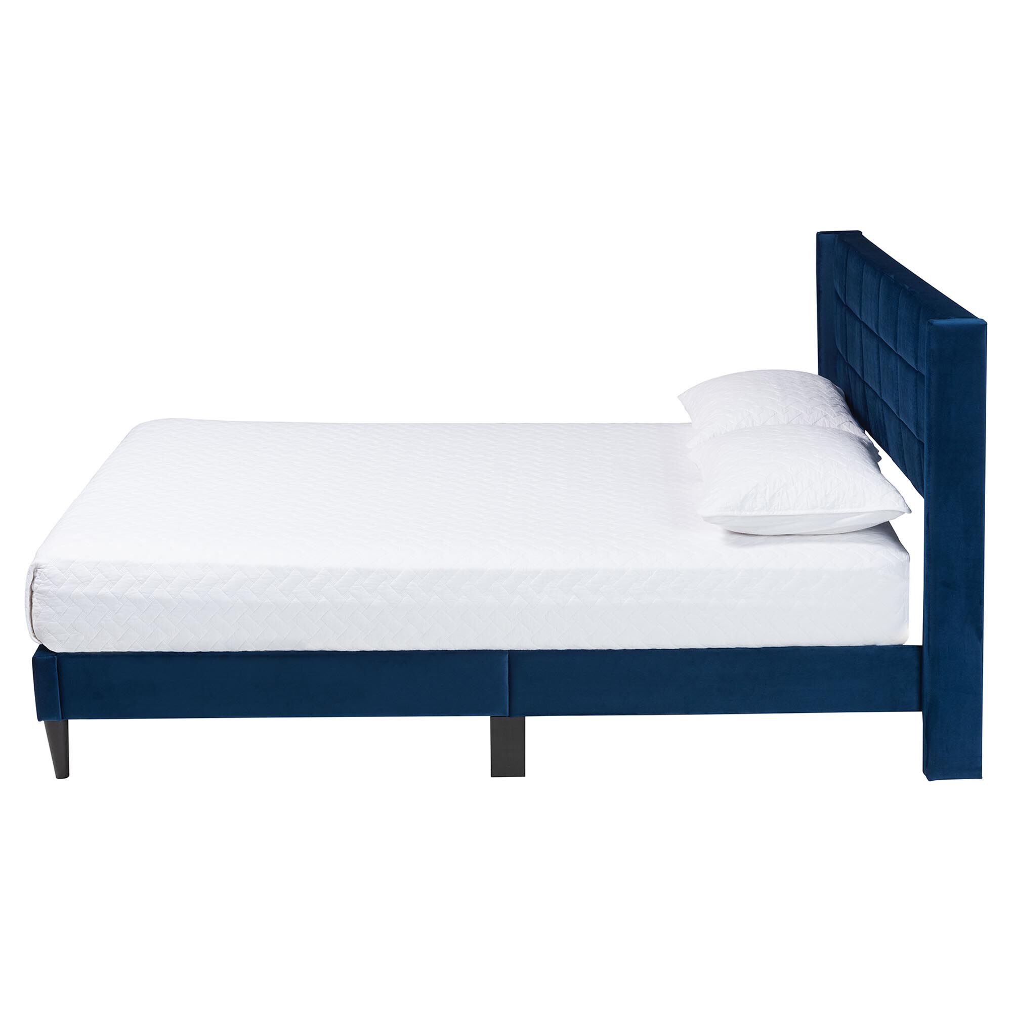 Baxton Studio Payne Modern Glam Grey Velvet and Dark Brown Wood Queen Bed, NAVY BLUE, alternate image number 2