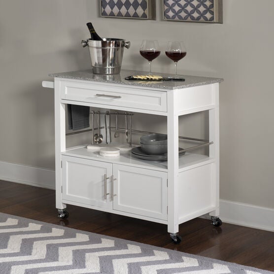 Cameron White Kitchen Cart With Granite Top, , alternate image number null