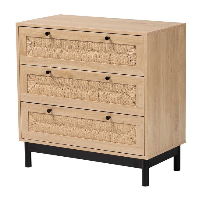 Cherelle Mid-Century Modern Light Brown And Black 3-Drawer Storage Cabinet, LIGHT BROWN BLACK, hi-res image number 0