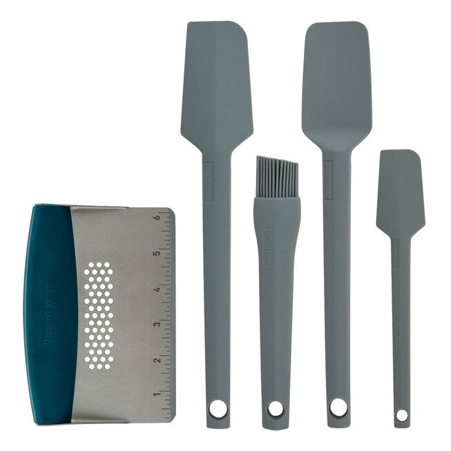 5 Pc Kitchen Utensil Silicone Stainless Steel, ASH GREY, hi-res image number null