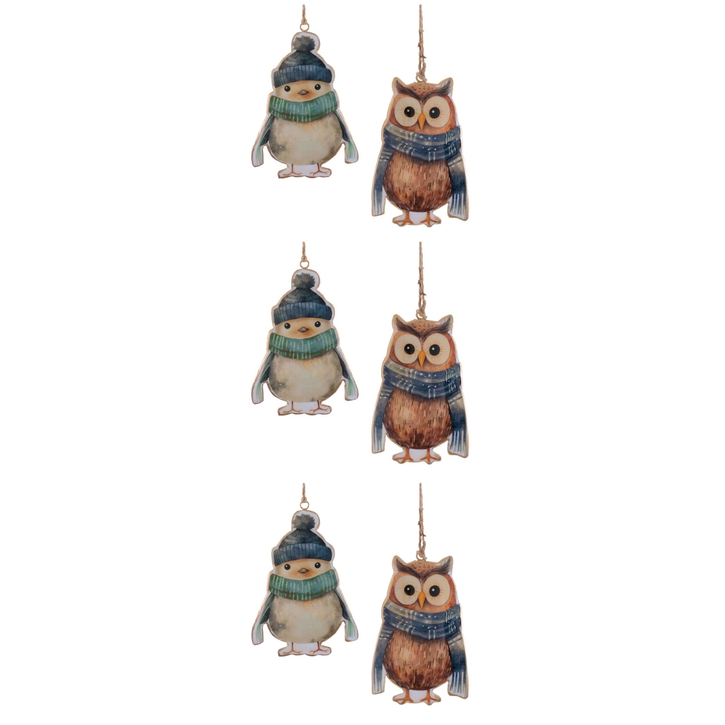 Iron Winter Owl and Bird Ornament  (Set of 6), BROWN BLUE ORANGE, alternate image number 6