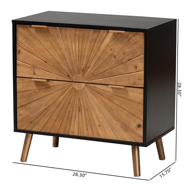 Richardson Mid-Century Transitional Two-Tone Black And Natural Brown Finished Wood 2-Drawer Storage Cabinet, , alternate image number 9
