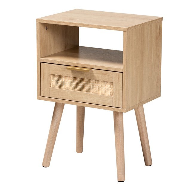 Emmett Mid-Century Modern Light Brown Finished Wood 1-Drawer End Table, LIGHT BROWN, hi-res image number null